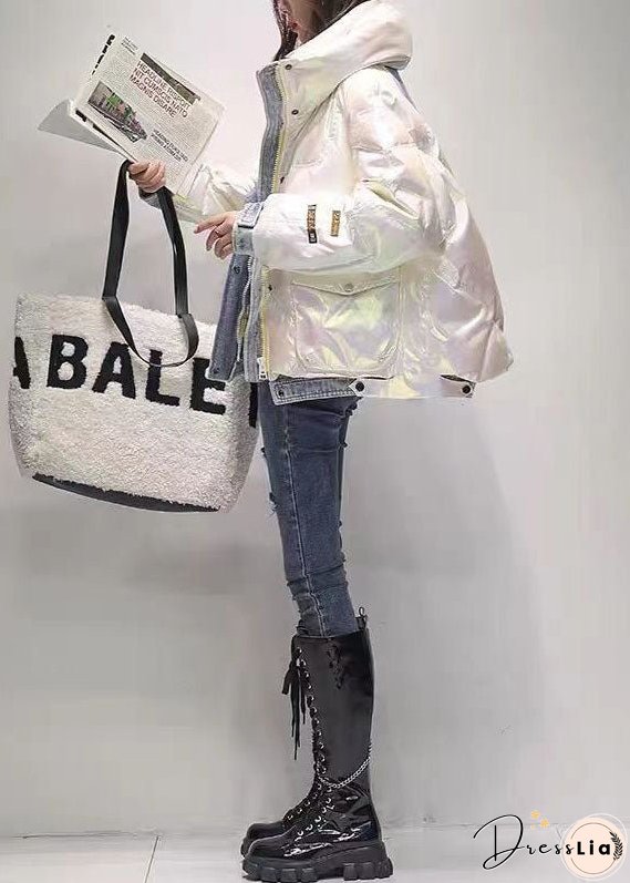 Modern White Denim Patchwork Original Design Duck Down Puffers Jackets Winter