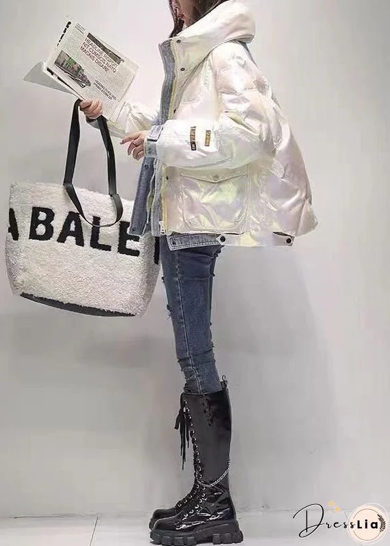 Modern White Denim Patchwork Original Design Duck Down Puffers Jackets Winter