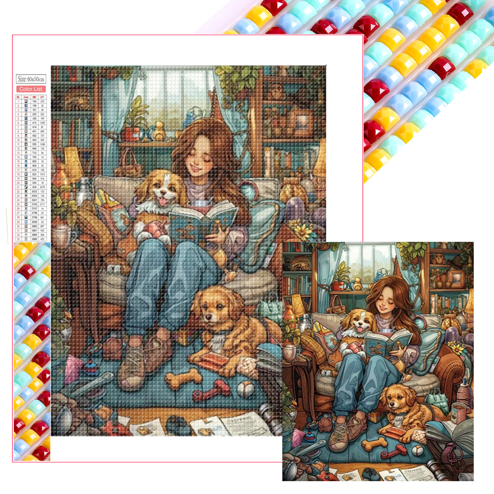 Girl With Dog 40*50cm(picture) full square drill diamond painting