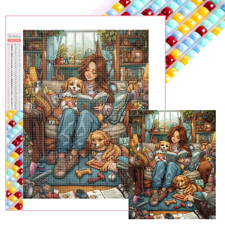 Dog With Girl 40*50CM (Canvas) Full Square Drill Diamond Painting gbfke