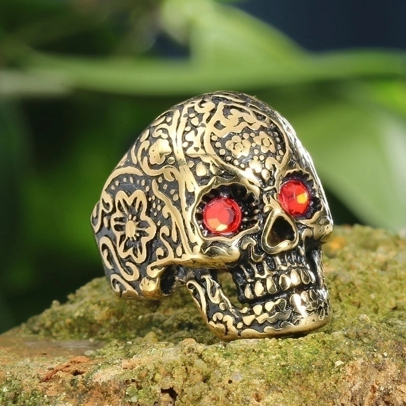 Hip-Hop Punk Streetwear Skull Stainless Steel Polishing Rhinestones None Halloween Men’s Rings