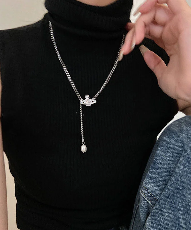 Vintage Silk Stainless Steel Pearl Tassel Pendant Necklace