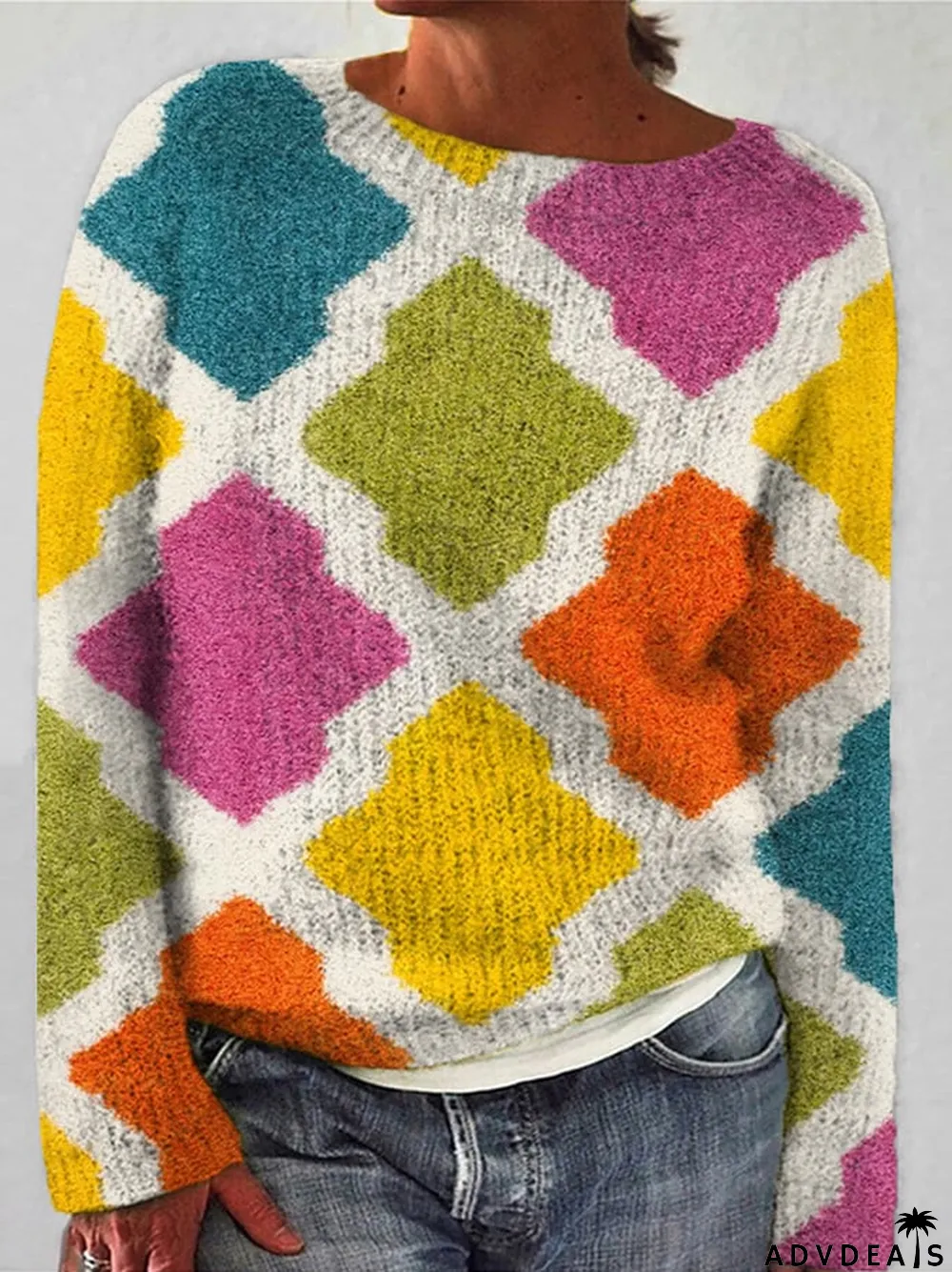 Stylish woven knitted printed sweater