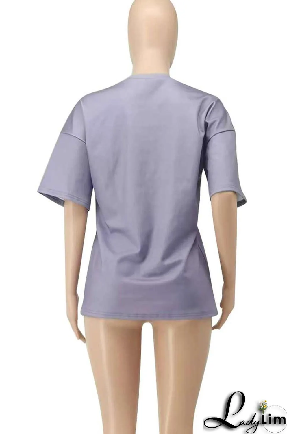 Light Purple Casual Print Patchwork O Neck T-Shirts