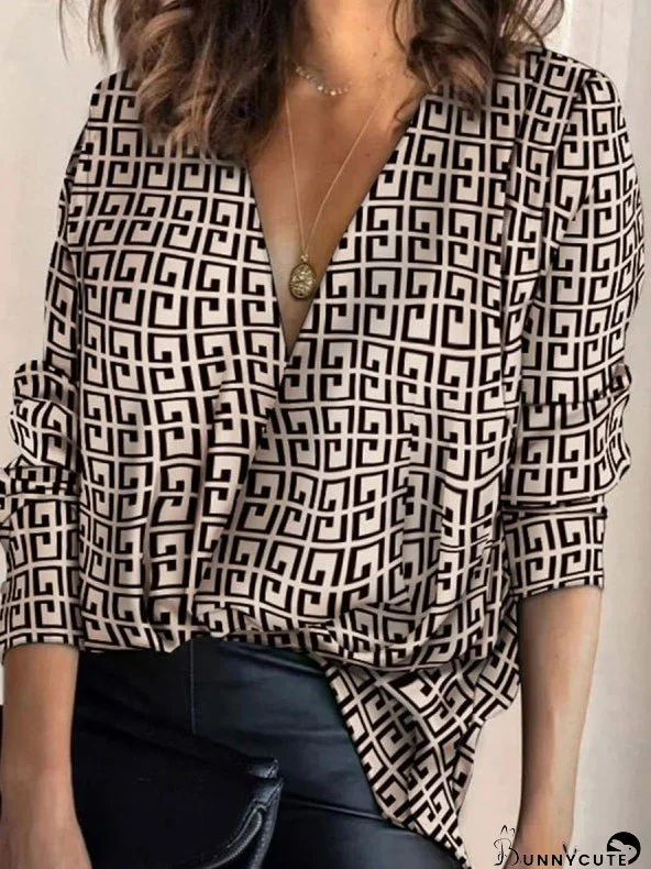 Blouses V-Neck Printed Long Sleeve Blouse for Women