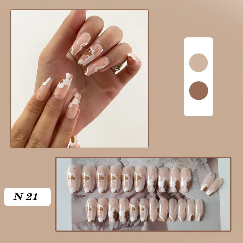 24pcs false nails matte Green Nails Patch with glue Removable Long Paragraph Fashion Manicure press on Nail tips free shipping-Nail Inspo