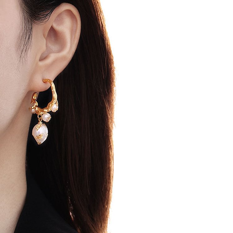 French Natural Baroque Pearl Earrings