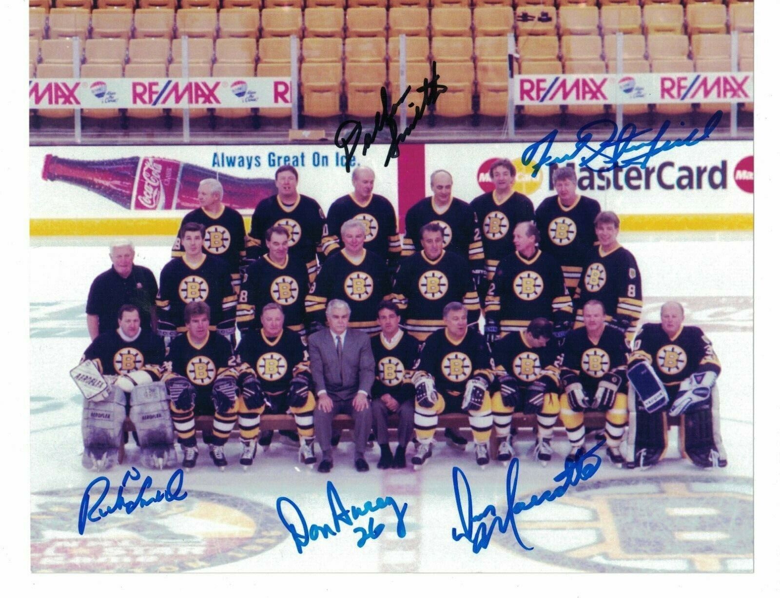 96 Boston Bruins Alumni All Star Game Team Photo Poster painting Signed by 5 Signed W/Our COA