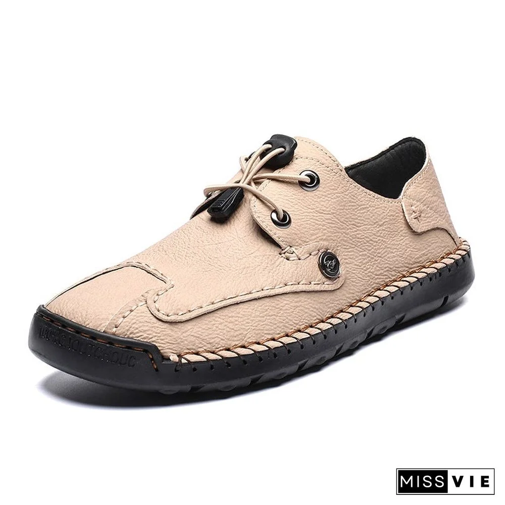 Men's Spring / Fall Casual Daily Outdoor Oxfords Walking Shoes Faux Leather Handmade Wear Proof Light Yellow / Black / Beige