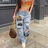 Women's Jeans Long High Waist Ripped Raw Edge Fashion Print Jeans by Inlyline
