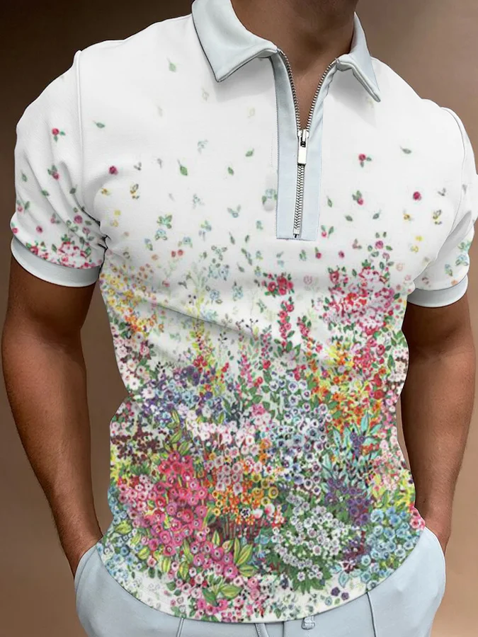 Men's Casual Floral Short Sleeve Polo Shirt