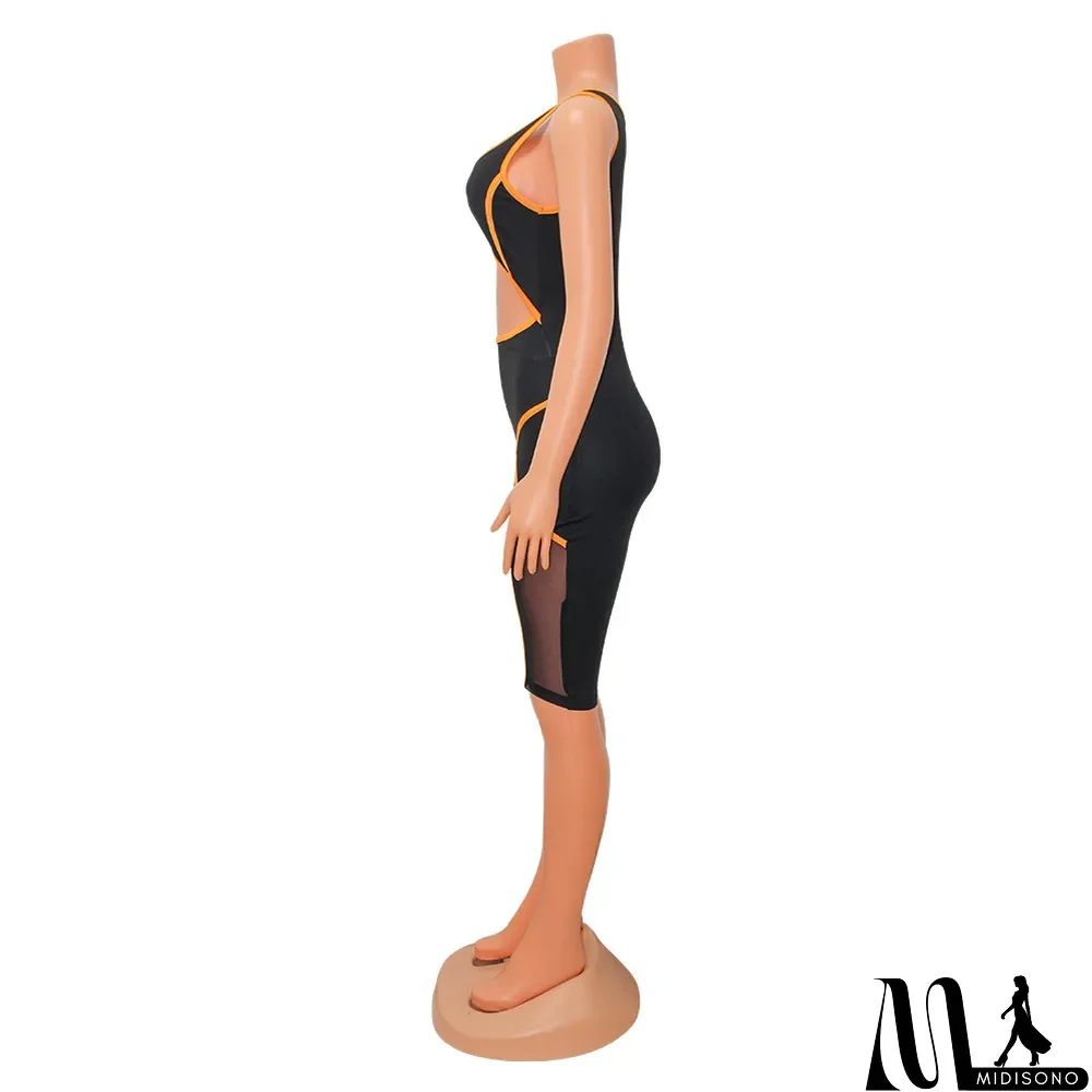 MidiSono - Women Summer Sexy Colorblock Sleeveless Cut Out Jumpsuit