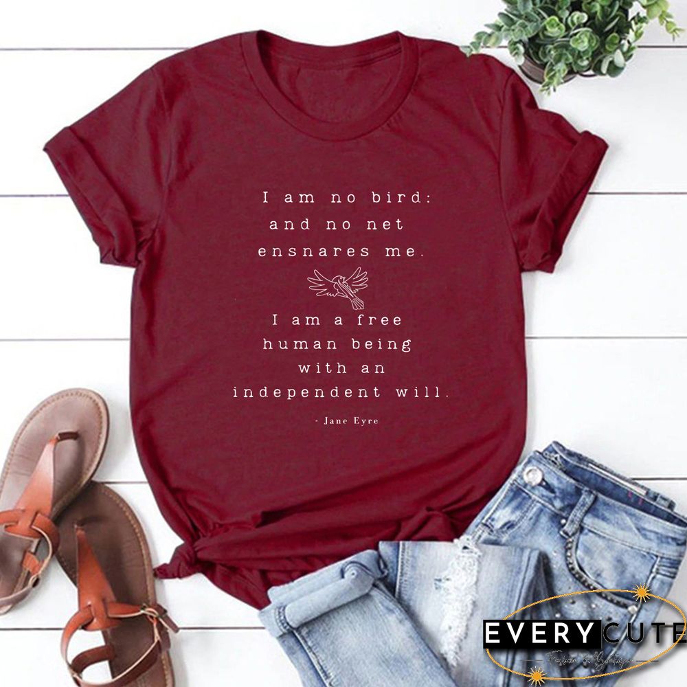 Jane Eyre T-Shirt Literary Quote Book Lover Shirt Feminist T-shirt Graphic Shirts Short