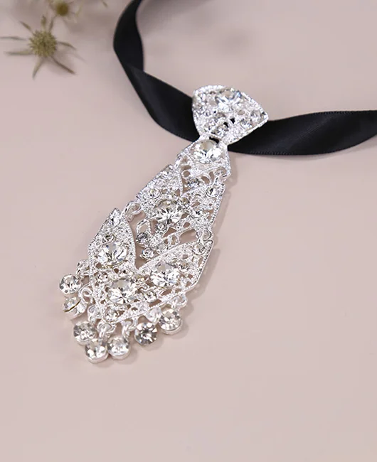 Wedding Metallic Rhinestone Switch Buckle Elastic Band Adjustable Ties Okaywear