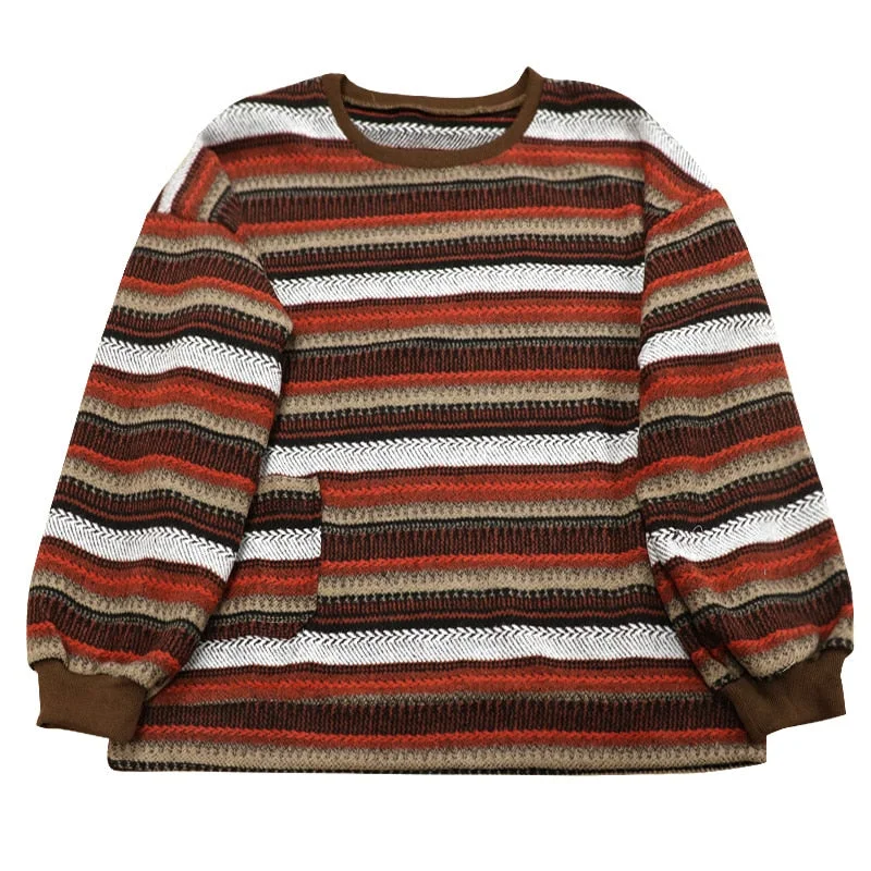 Pullovers Women Men Oversize Sweater Plus Size Warm Hip Pop Ulzzang BF Unisex Casual Striped Knit Young Girl Fashion Retro Daily