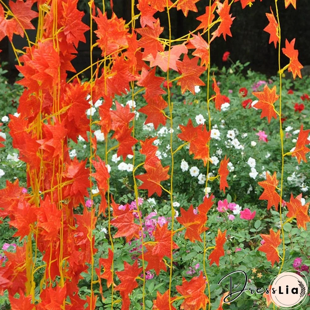2.4m Window Autumn Leaves Garland Maple Leaf Wreath Vine Fake Foliage Home Garden Decor