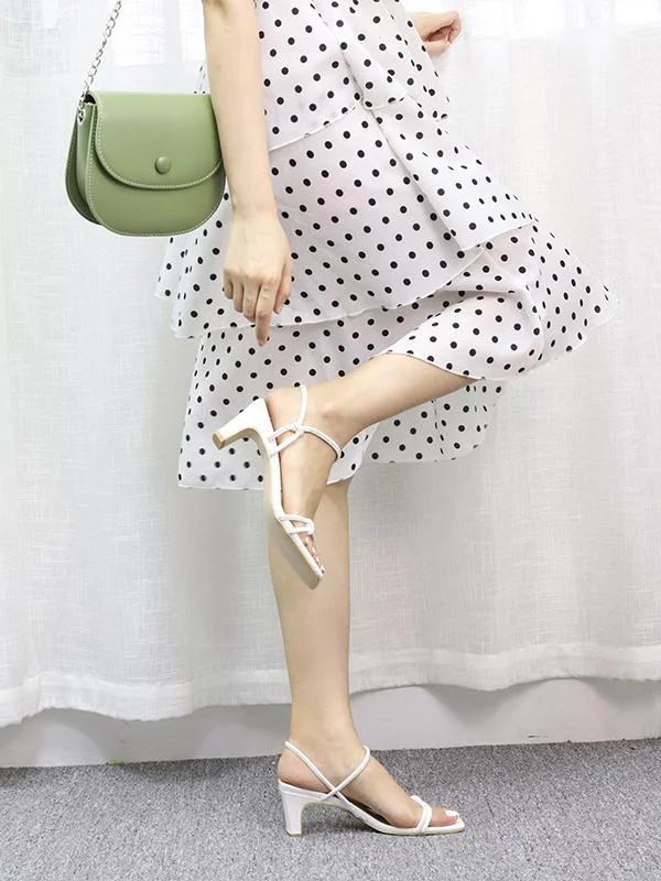 Fashion simple square head thick high heel sandals and slippers