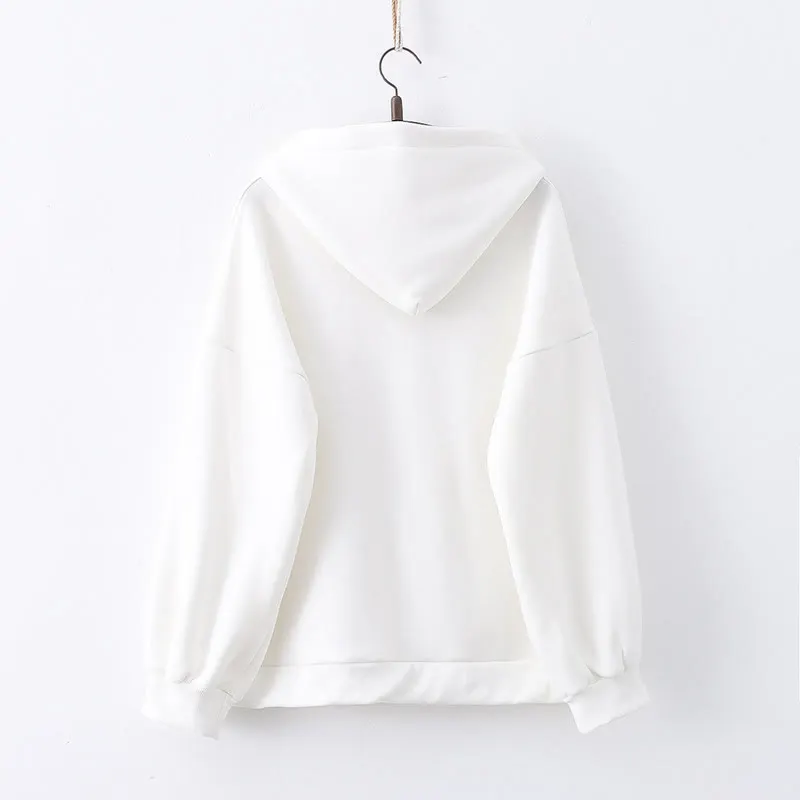 Cartoon Rabbit Print Lace Up Loose Plush Hoodie