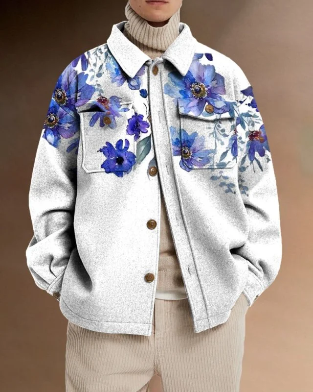 Men's Art Print Lapel Long Sleeve Jacket