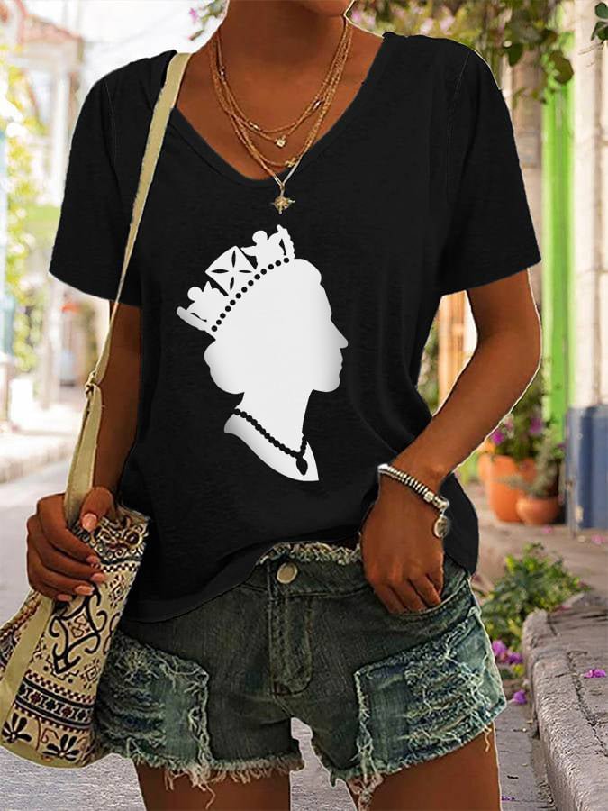 Women's Memorial Queen Of England Print Casual T-Shirt