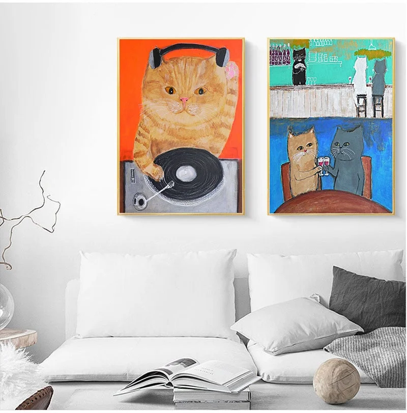 Cartoon Cat Posters And Prints Canvas Oil Painting Wall Art Pictures For Living Room Kid's Bedroom Nursery Cuadros Home Decor