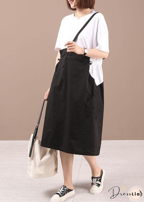 Modern Black Patchwork Summer Cotton Holiday Dress Short Sleeve