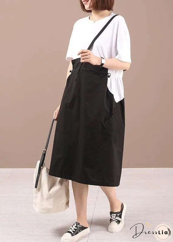 Modern Black Patchwork Summer Cotton Holiday Dress Short Sleeve