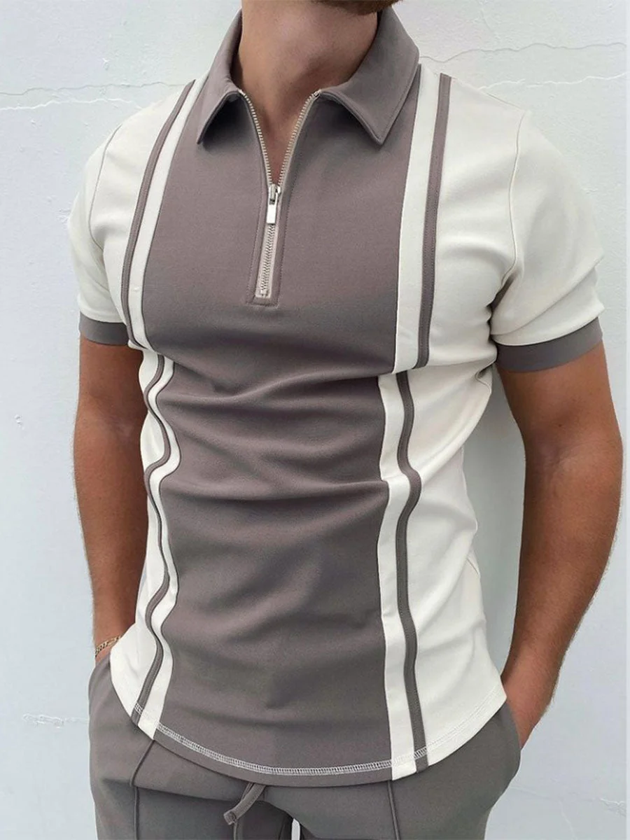 Men's Lapel Zipper Short Sleeve Suit