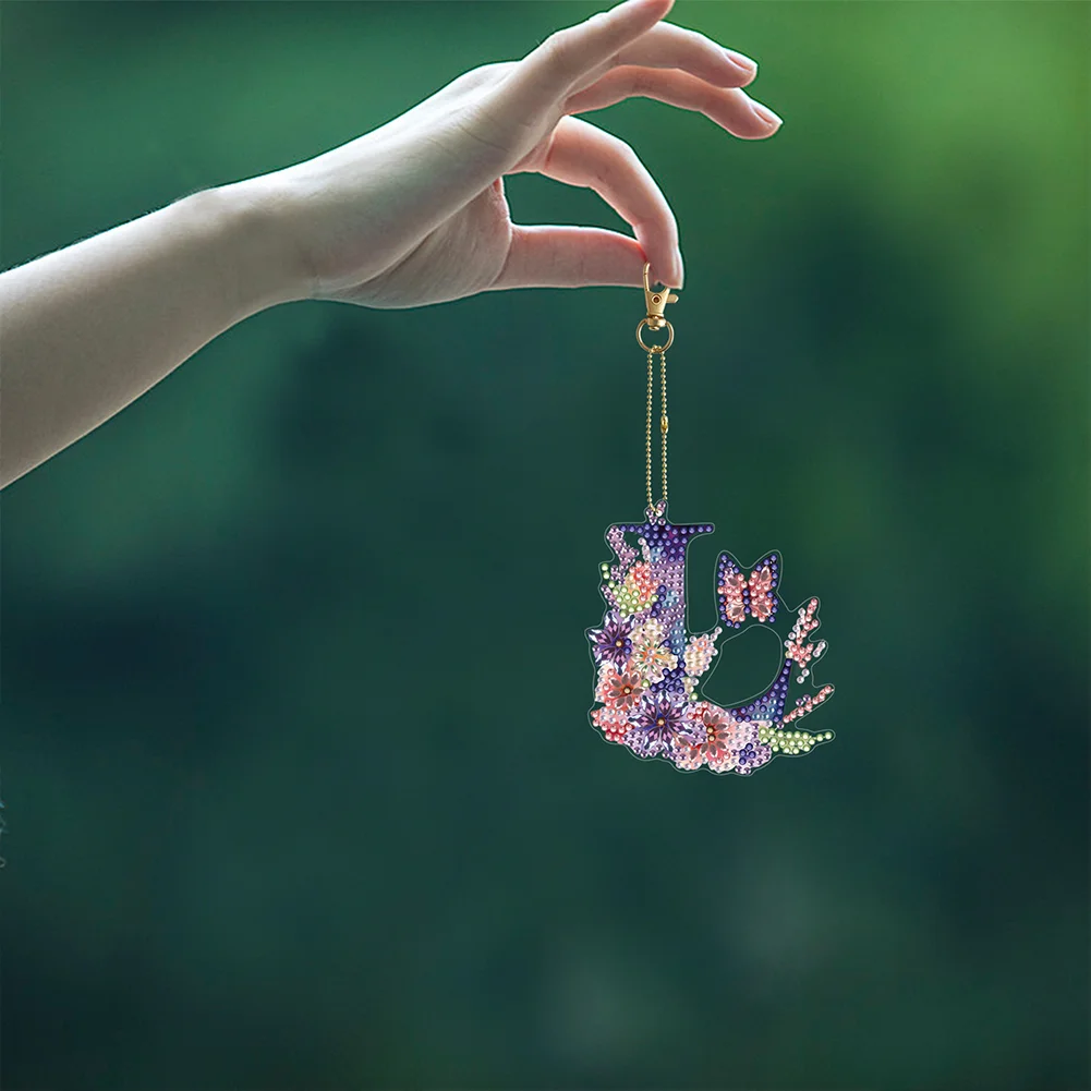 DIY L Diamond Art Key Rings Lettter Keychain Supplies Gift for Kids(Double Sided)