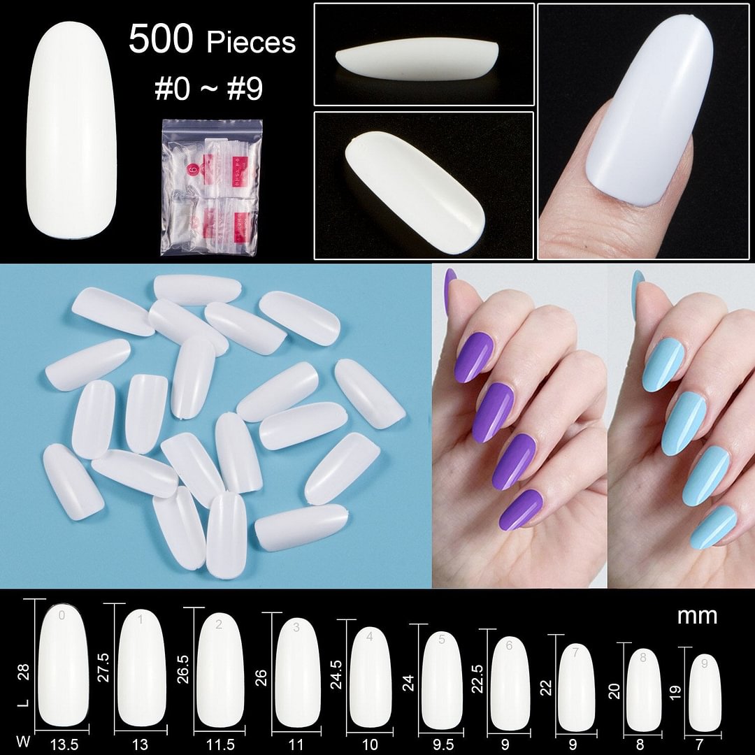 TKGOES New 500pcs/bag Beauty Oval white nail tips salon full cover french nail art tips full cover acrylic fake nails