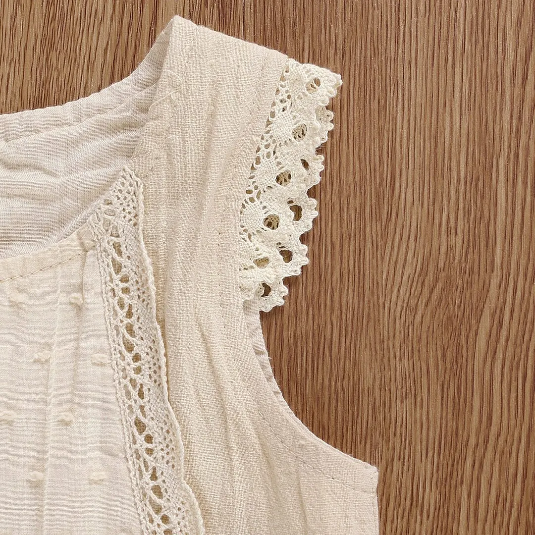 2 Pcs Baby&rsquo;s Summer Suit Sleeveless Lace Vest Top Layered Hem + Tiered Skirt Panty Outfit for Toddler Girl 6M-4Y