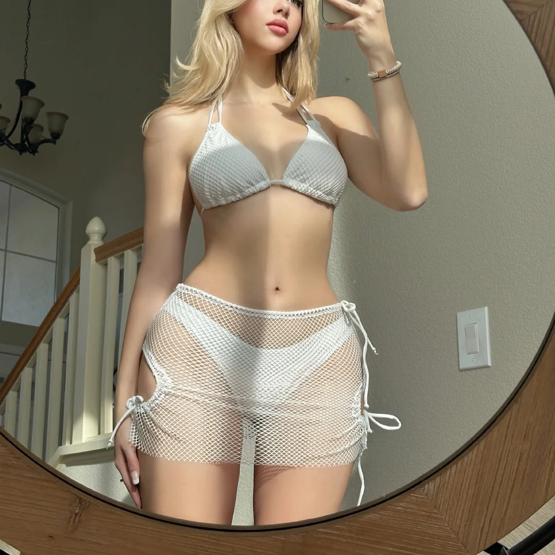 Brownm 2024 New Grid Yarn Swimsuit Three-Piece Swimsuit Bikini