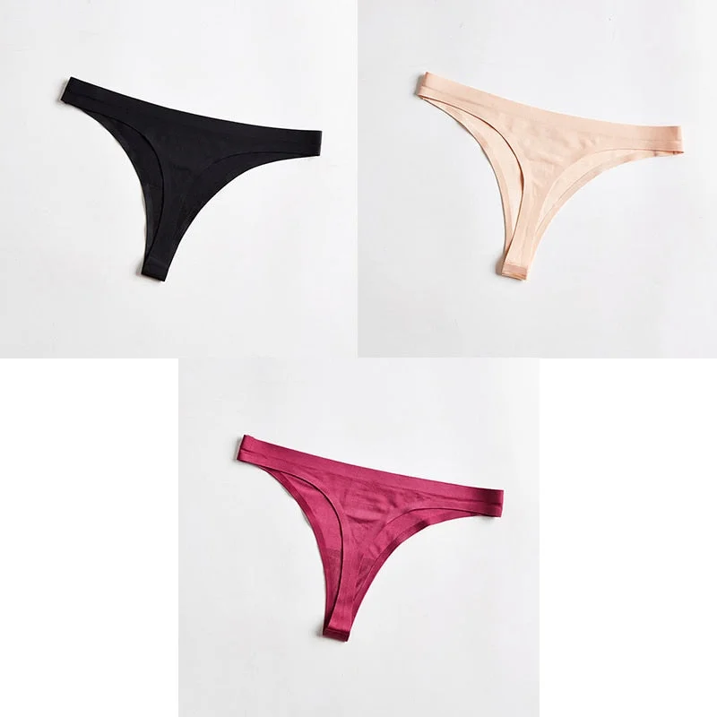 3pcs Woman Thongs Seamless Underwear For Women Sexy Sports Panty Female T-back G-string Underwear Ice Silk Ladies Underpants