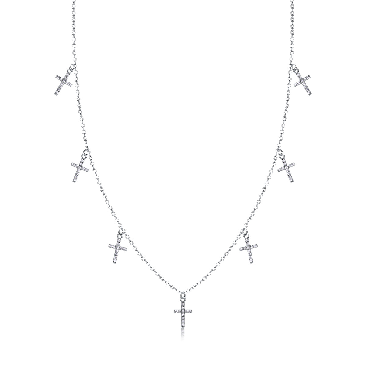 Cross Moissanite Charm Necklace White Gold