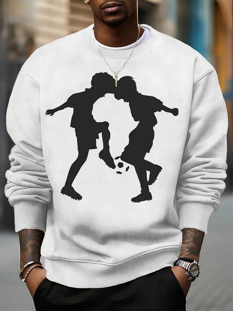 Men's Playing Football Silhouette Art Print Cotton Casual Sweatshirt