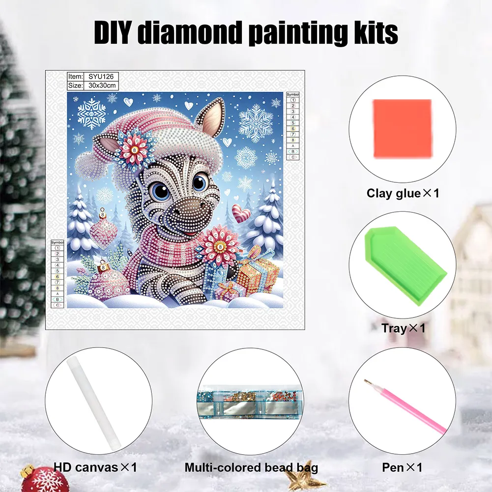 Diamond Painting - Partial Special Shaped Drill - Christmas Zebra(Canvas|30*30cm)