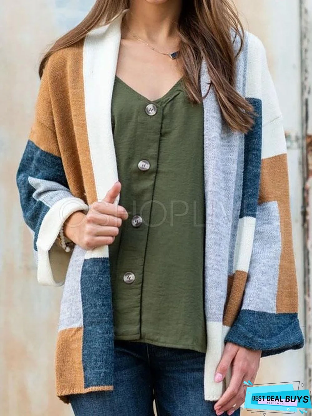 Splicing Color Mid-Length Knitting Sweater