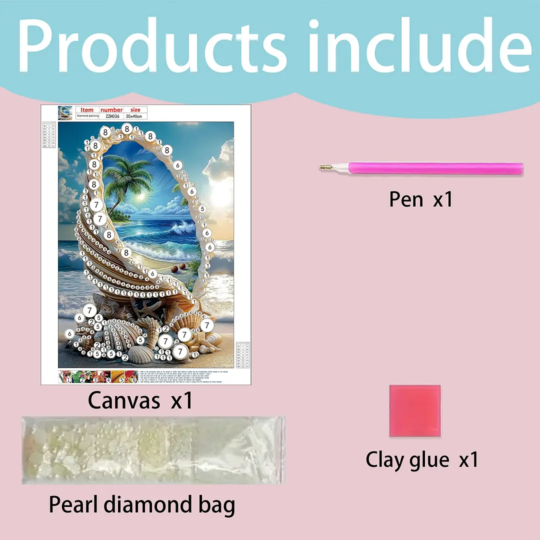Pearl Diamond Painting Seascape Art 11.81x15.75in