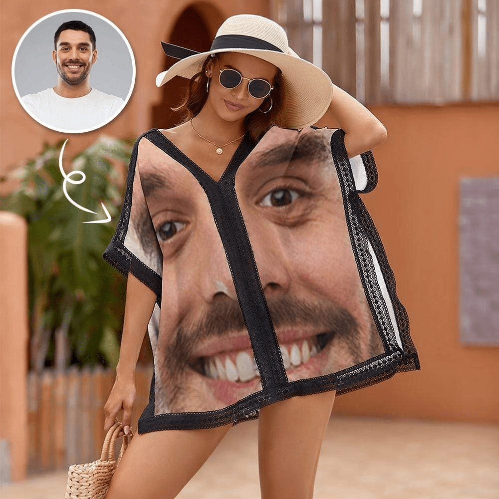 Custom Face Women's Bikini Swimsuit Cover Up, Personalized Funny Photo Bathing Suit Swimwear, Anniversary,Birthday Gift for Girlfriend, Wife
