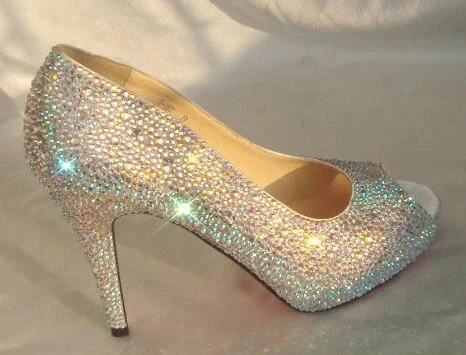 Custom Made Silver Rhinestone Peep Toe Pumps Vdcoo