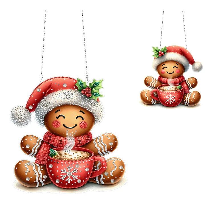 Acrylic Christmas Hot Drink Gingerbread Man Rhinestone Diamond Art Home Pendants