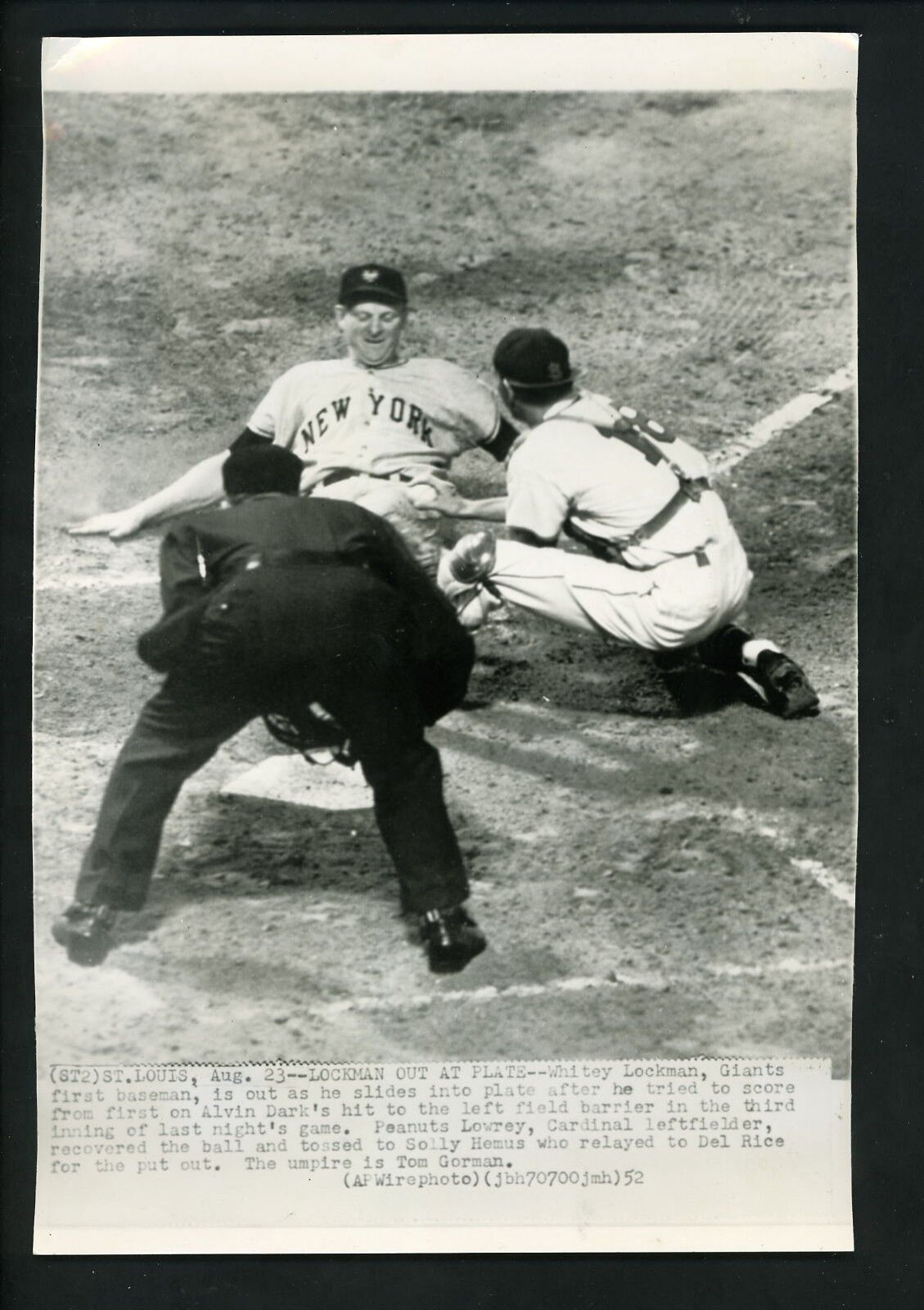 Whitey Lockman & Del Rice 1952 Press Photo Poster painting St. Louis Cardinals New York Giants