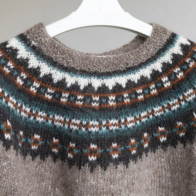 Vintage Knitted Jacquard Iceland Cozy Crew Neck Sweater