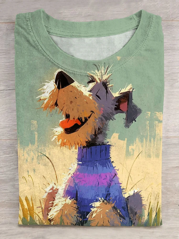 Funny Cute Dog Art Printed T-shirt