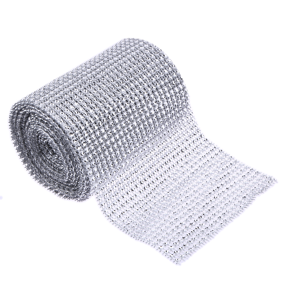 

24 Rolls 5 Yard Diamond Mesh Silver Rhinestone Home Wedding Decoration, 501 Original