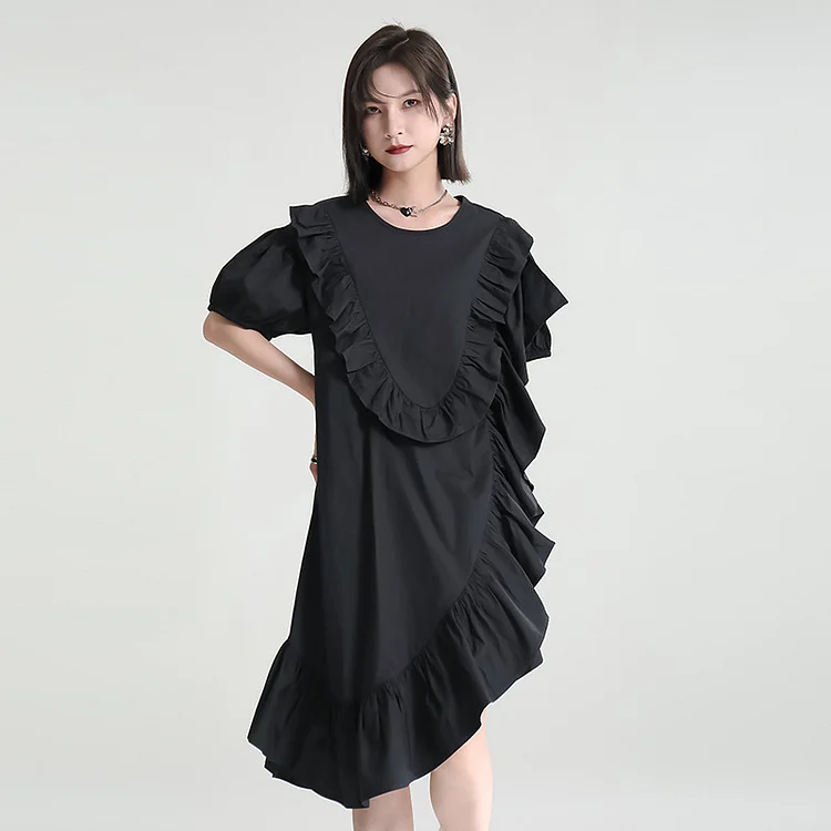 Loose Agaric Irregular Short Sleeve Midi Dress - yankia