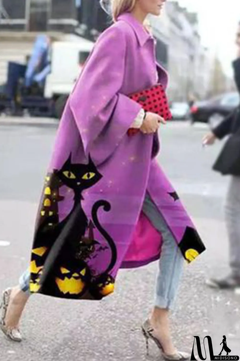 MidiSono - Yellow Blue Street Camouflage Print Patchwork Turndown Collar Outerwear