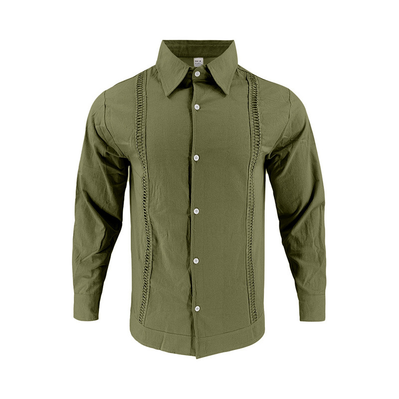 2026 Men’s Long Sleeve Linen Shirt Casual Loose Fit Long Sleeve Button-Up Shirt