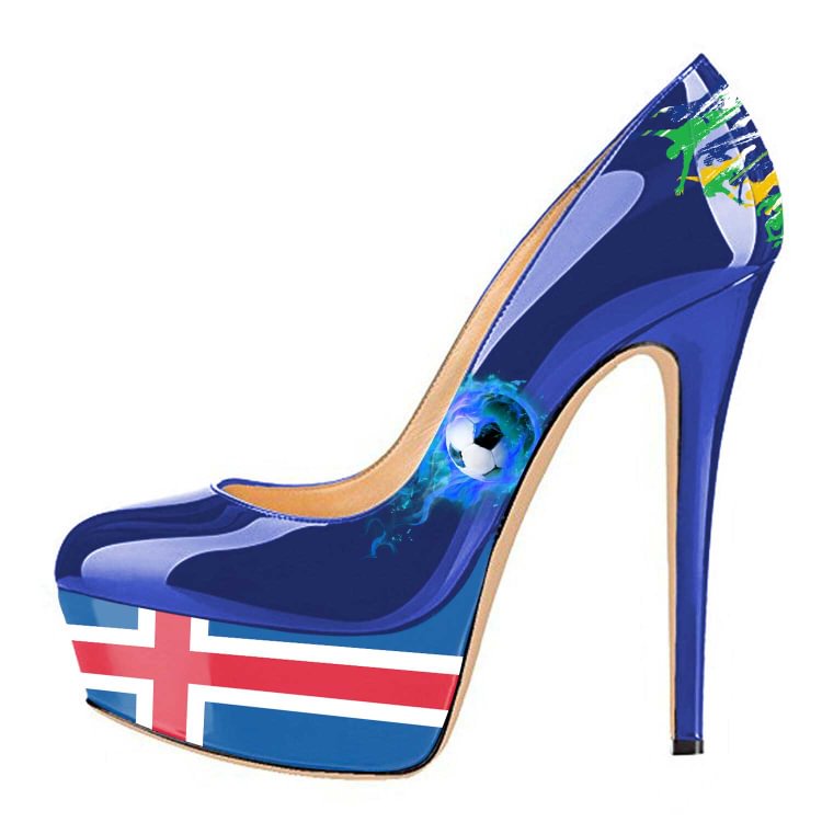 Soccer Fans Heels Iceland Design Blue Platform Heels Stilettos Pumps |FSJ Shoes