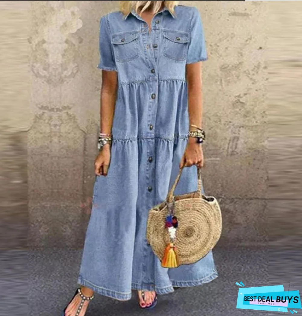Denim Style Long Multi Button Old Dress